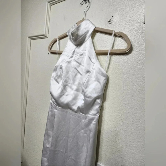 Lulus Luxe Destiny White Satin Backless Halter Mermaid Maxi Dress Wedding Bridal - Picture 8 of 11